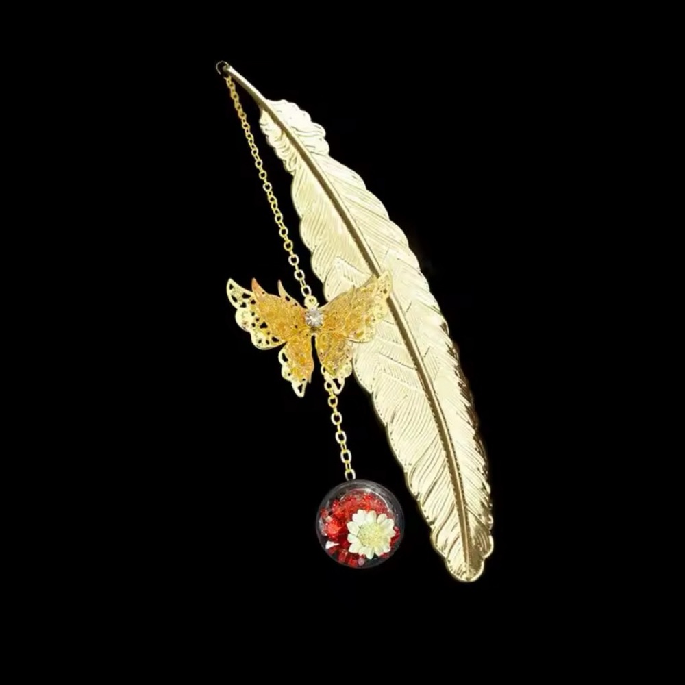 Elegant Gold Butterfly Bookmark with Red Accents - Picture 3 of 3